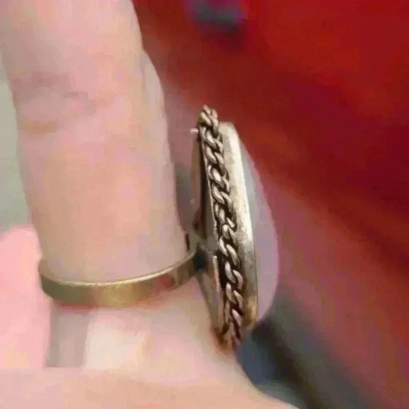 Moonstone crystal like  silver tone ring size 8 adjustable water drop shape ring - Picture 6 of 17